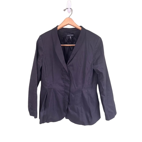Eileen Fisher Blazer Sz S Slate Gray Silk Blend Pleated Jacket Snatched Ramie - Picture 1 of 11